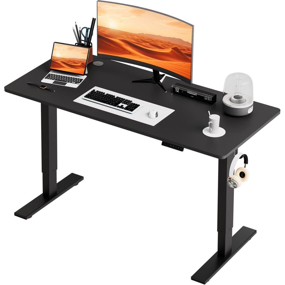 Modern Bureau Gebogen Monitor Laptop Koffiecup Klok Hoofdtelefoonhouder