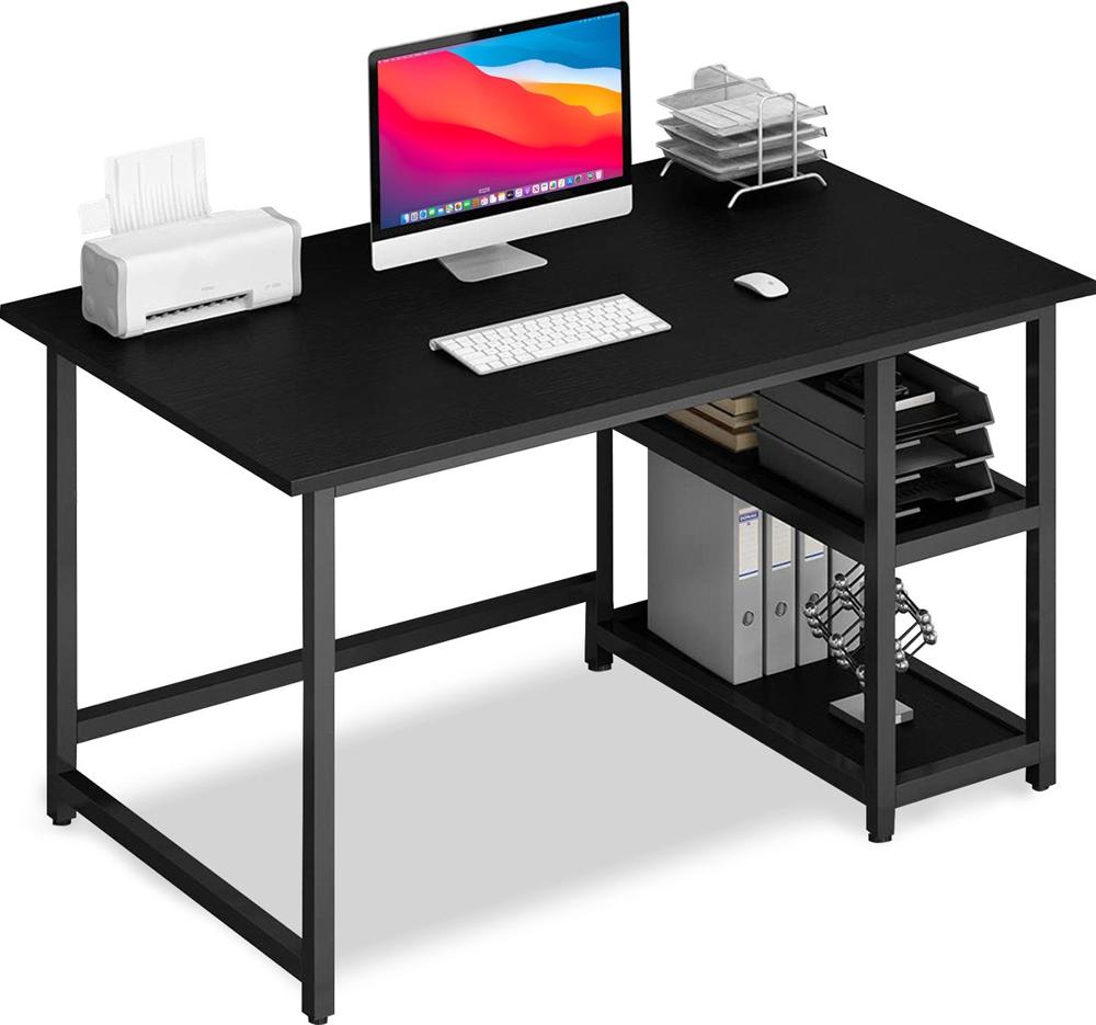 Modern Bureau Zwart Oppervlak Met Computer En Opbergruimte