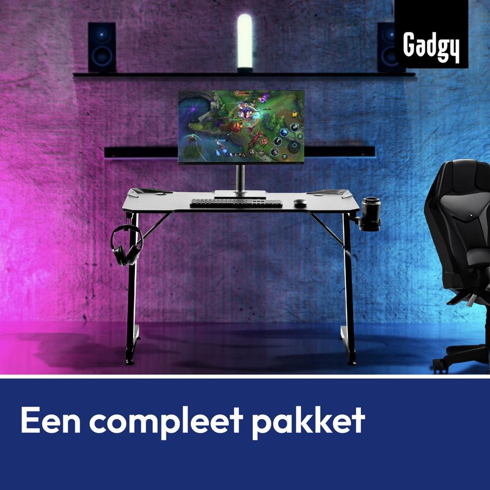 Modern Gamingbureau Monitor Toetsenbord Headset Kleurrijke Achtergrond