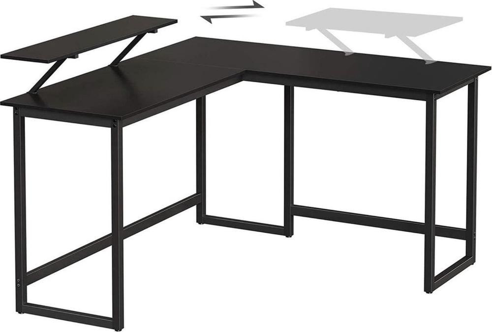 Een modern zwart bureau met een uitklapbaar bovenste gedeelte, ontworpen voor multifunctioneel gebruik. Het bureau heeft een stevig metalen frame en biedt een ruime werkplek, ideaal voor thuiswerken of studeren.