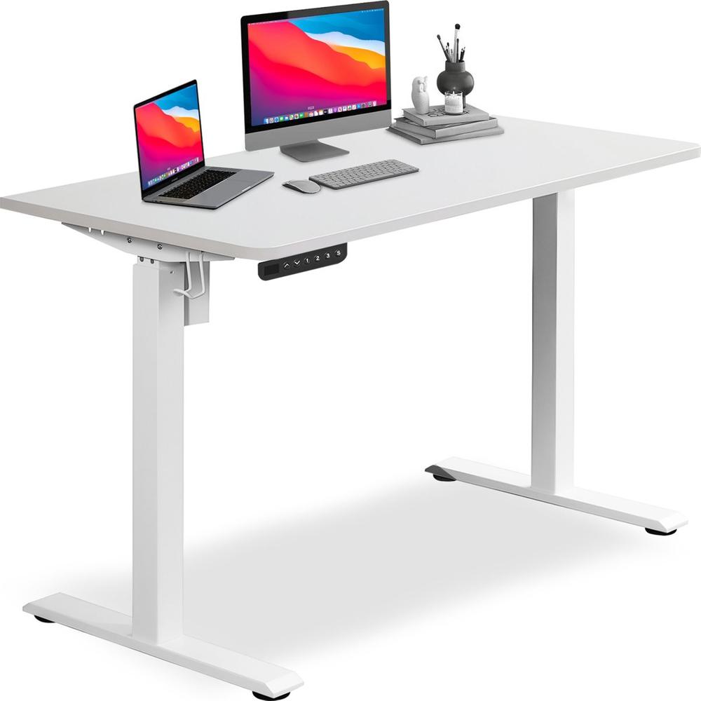 Moderne In Hoogte Verstelbare Bureau Wit Ontwerp Desktopcomputer Laptop Toetsenbord Accessoireshouder