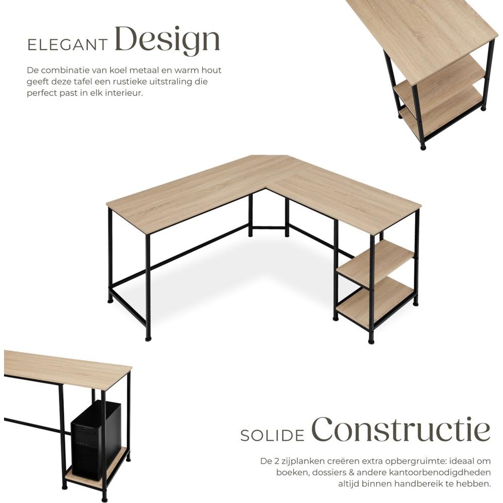 Hoekbureau Houten Blad Zwart Metaal Modern Interieur