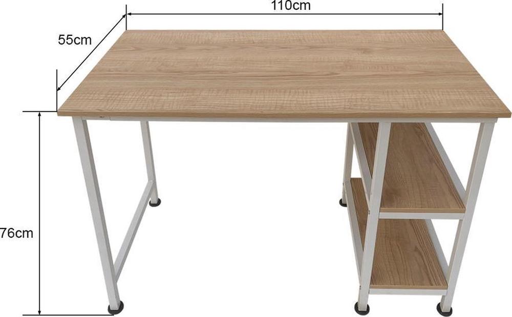 Houten Bureau 110Cm Breed 55Cm Diep 76Cm Hoog Wit Metalen Frame Open Opbergplank
