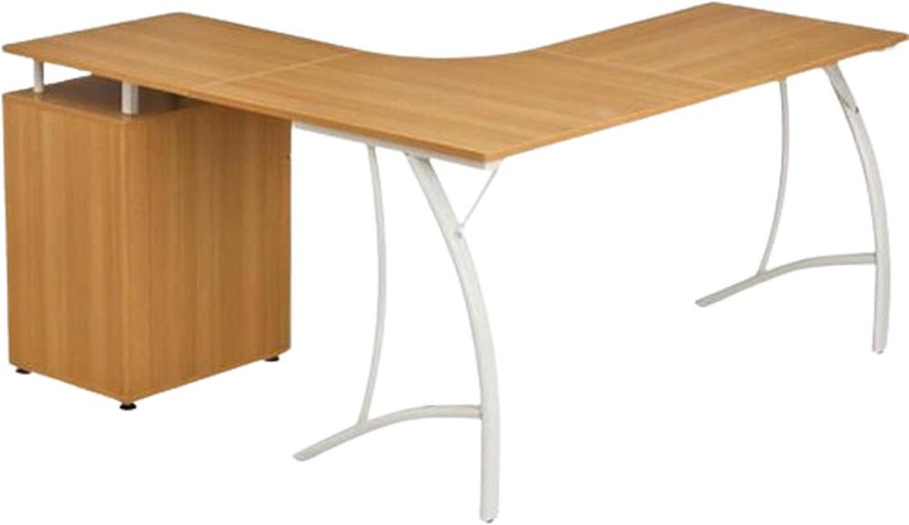 L Vormig Bureau Golvende Bovenkant Houten Afwerking Metaal Frame Kastje Opbergruimte