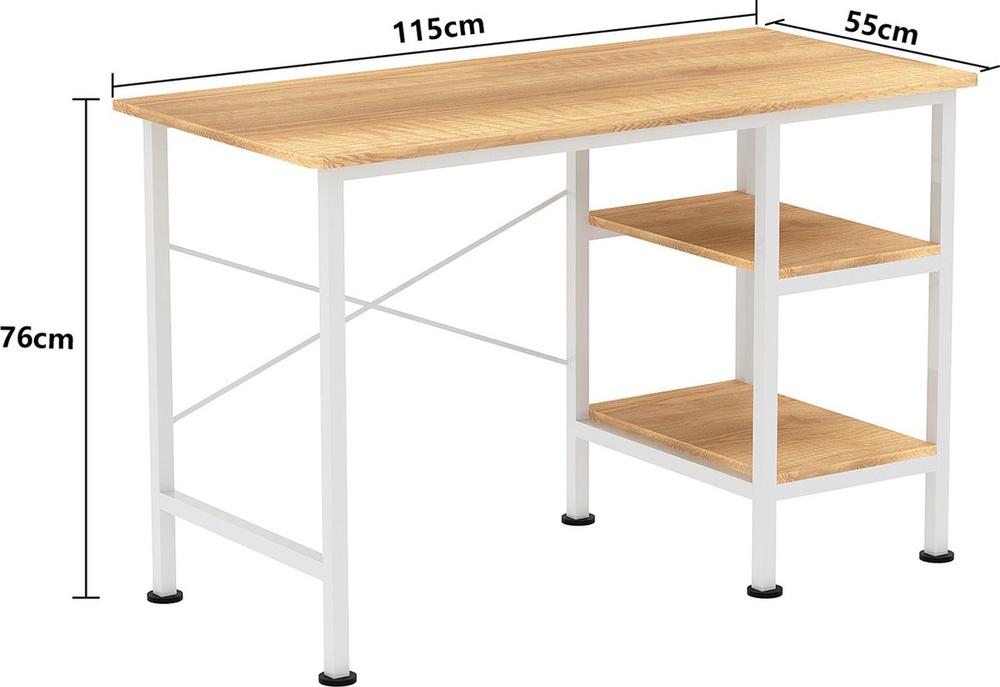 Moderne Bureau Houten Blad Wit Metalen Frame Open Planken