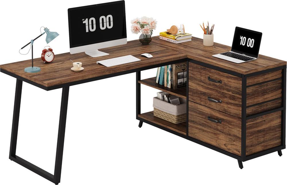 Moderne Bureau Instelling Houten Afwerking Twee Monitoren Bureau Lamp Kantoorbenodigdheden