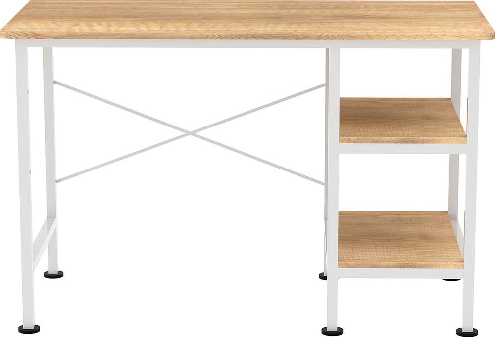 Moderne Bureau Licht Houten Bovenblad Wit Metalen Frame