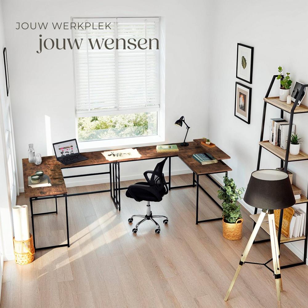 Moderne Werkruimte Houten Bureau Zwarte Bureaustoel Laptop