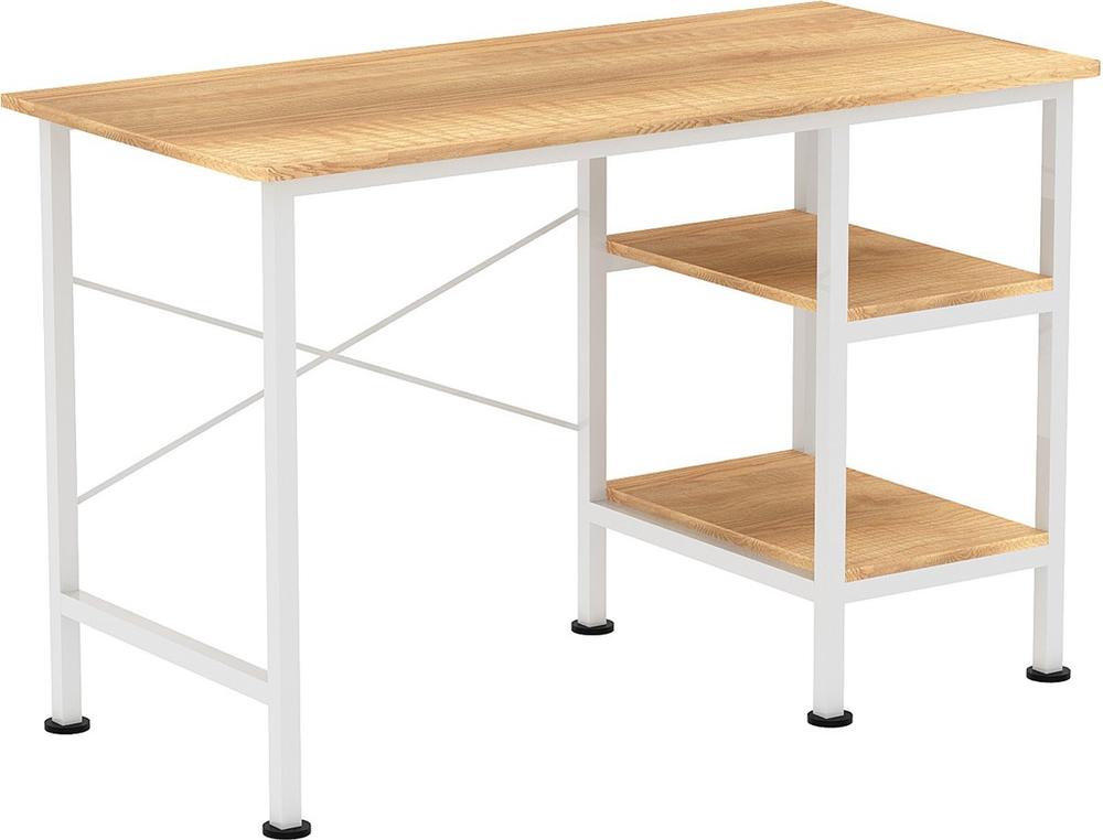 Moderne Werktafel Houten Blad Wit Metaal Frame Open Planken