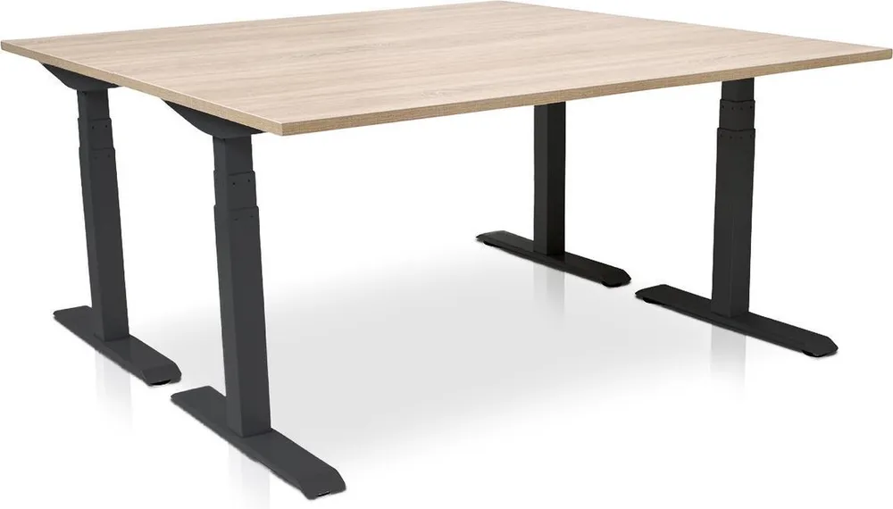Mrc Pro Zit Sta Bureau Elektrisch Verstelbaar Zwart Frame Midden Eiken Blad Memory Functie Usb